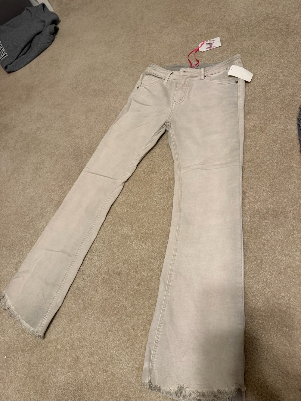 Light Gray Raw-Hem Flare Jeans